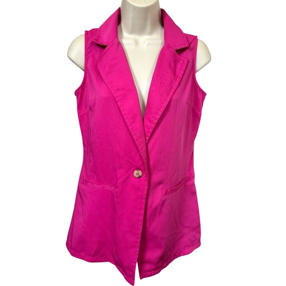 Japna Junior's One Button Sleeveless Blazer Jacket - Size S Fuchsia